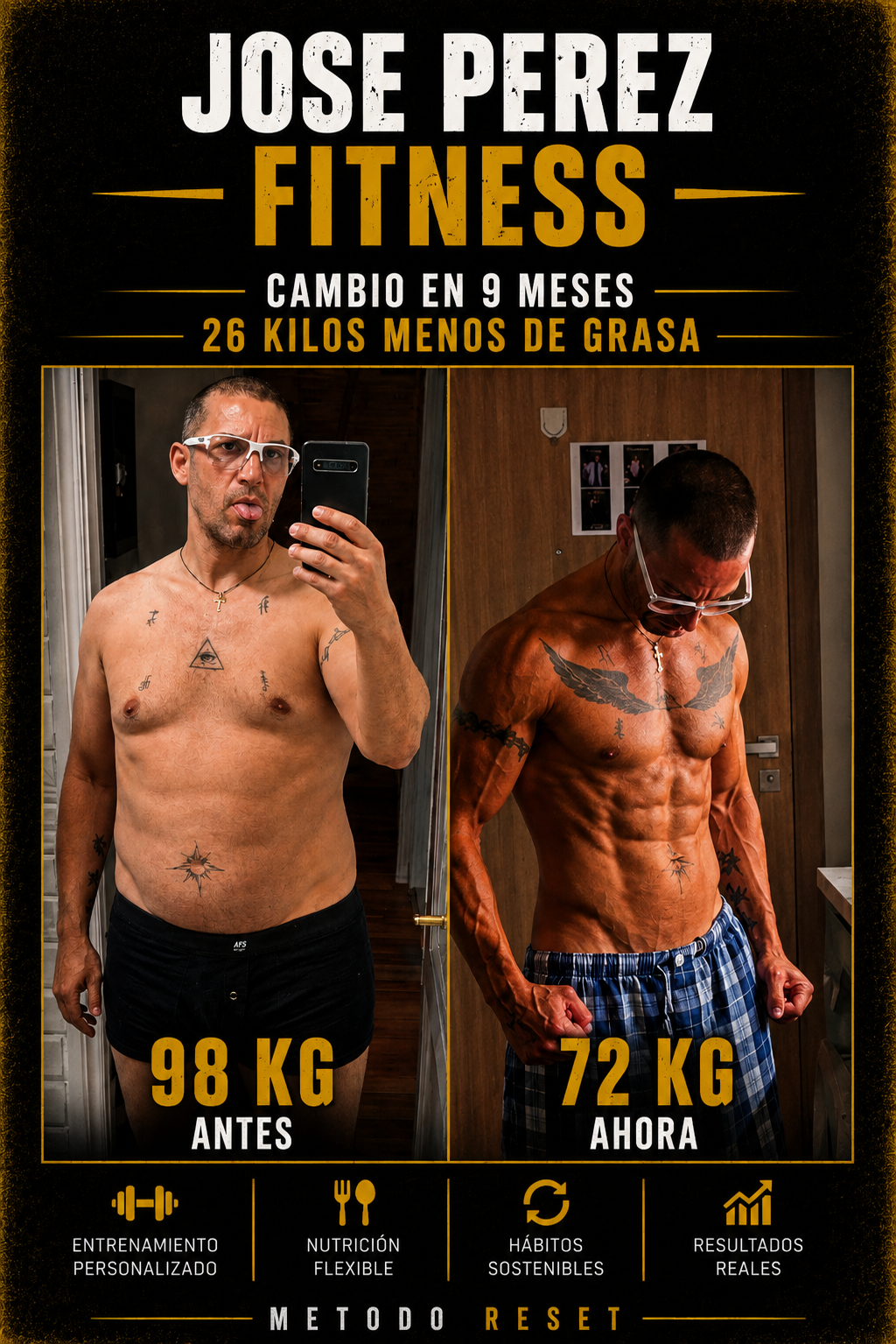 Jose Perez · Antes y después · 26 kilos menos en 9 meses
